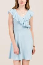 Francesca Inchess Emine Ruffle Trim Open Back Knit Dress - Light Blue