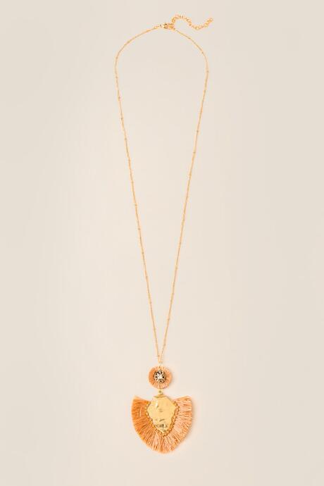 Francesca's Mariska Gold Tassel Pendant Necklace - Tan