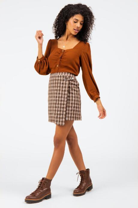 Francesca's Carleena Button Blouse - Cognac