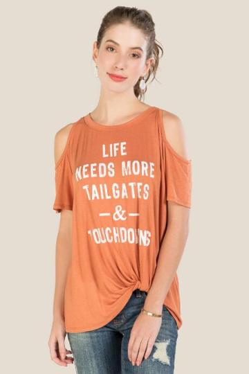Sweet Claire Life Needs More Tailgates & Touchdowns Graphic Tee - Orange