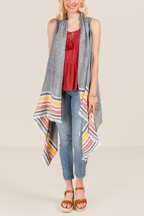 Francesca's Leslie Stripe Ruana Vest - Black/white