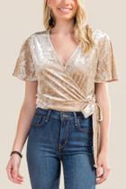 Francesca Inchess Isabelle Velvet Wrap Crop Top - Sand