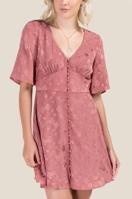Francesca's Aimee Floral Button Front Dress - Rose