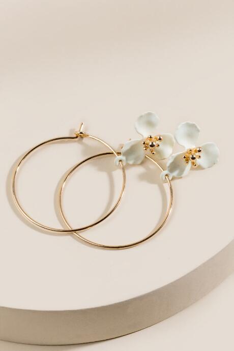 Francesca's Rea Flower Drop Hoops - Ivory