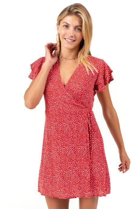 Francesca's Valencia Dot Wrap Dress - Red