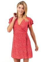 Francesca's Valencia Dot Wrap Dress - Red