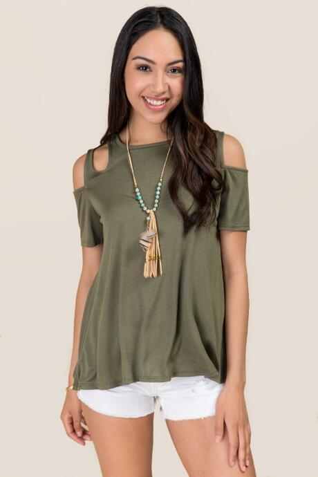 Francesca's Hollis Cold Shoulder Cupro Top - Olive
