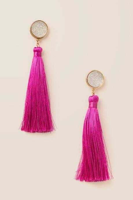 Francesca's Holly Druzy Tassel Drop Earring - Neon Pink