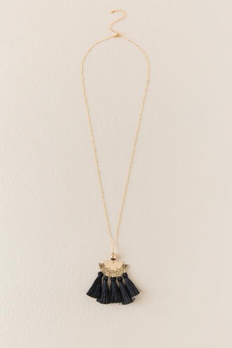 Francescas Athalia Large Tassel Pendant - Black