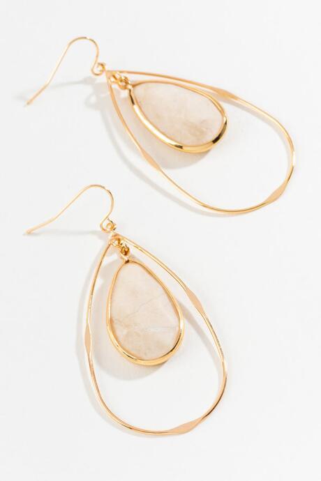 Francesca's Greta Stone Teardrop Earrings - Ivory