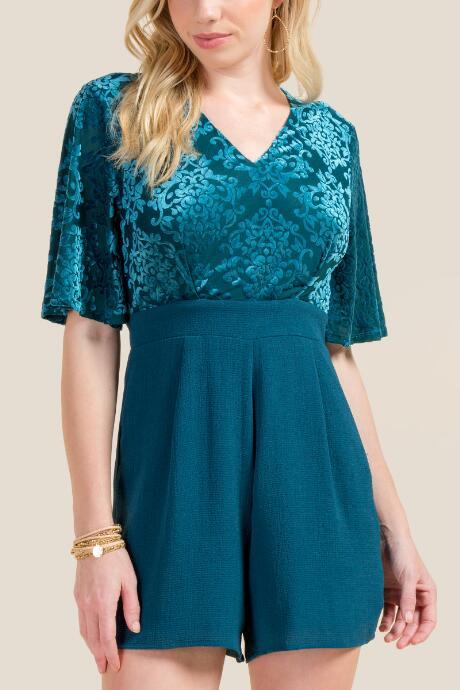 Francesca Inchess Jodi Burnout Velvet Romper - Pine