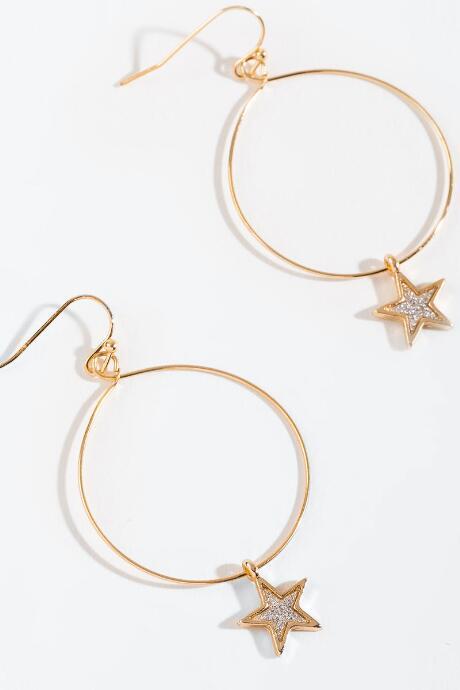 Francesca's Miranda Glitter Star Drop Hoops - Silver
