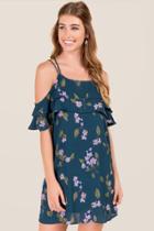 Blue Rain Dana Cold Shoulder Floral Shift Dress - Peacock