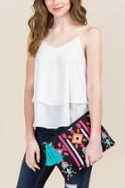 Francesca's Sasi Neon Embroidered Tribal Clutch - Black