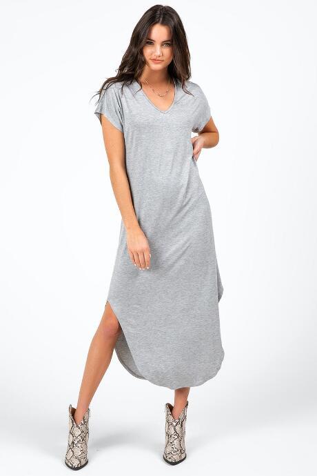 Francesca's Piper V-neck Knit Maxi Dress - Heather Gray