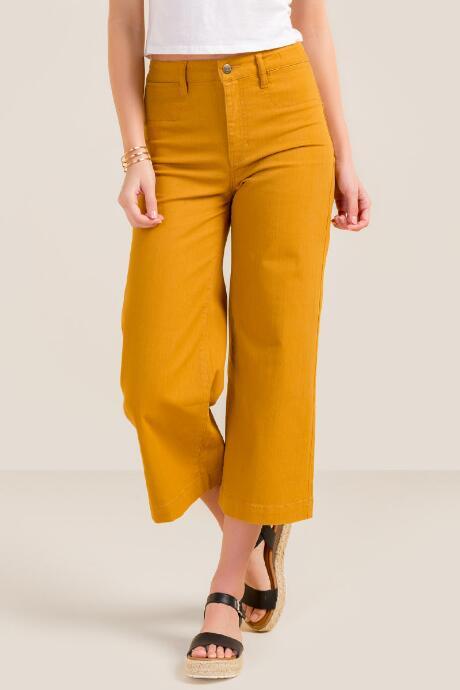 The Group La, Inc. Jessie Mustard Cropped Wide Leg Jeans - Mustard