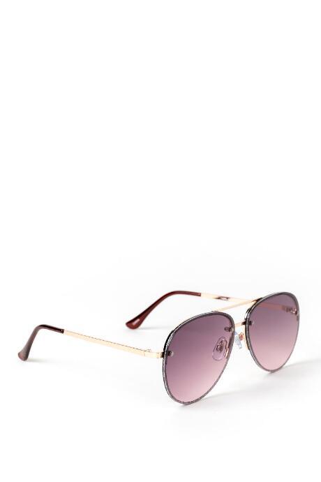 Francesca's Stardust Glitter Aviator Sunglasses - Brown