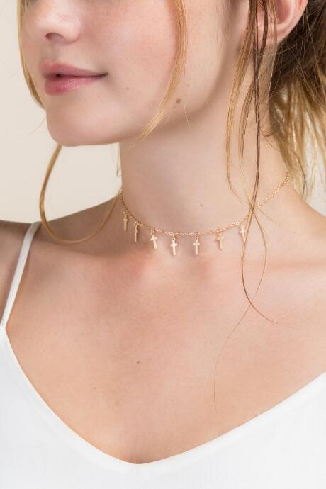 Francesca's Buffy Delicate Cross Choker - Gold