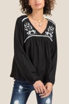Francesca Inchess Billie V-neck Embroidered Bust Blouse - Black