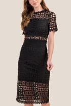 Francesca's Petra Open Crochet Midi Dress - Black