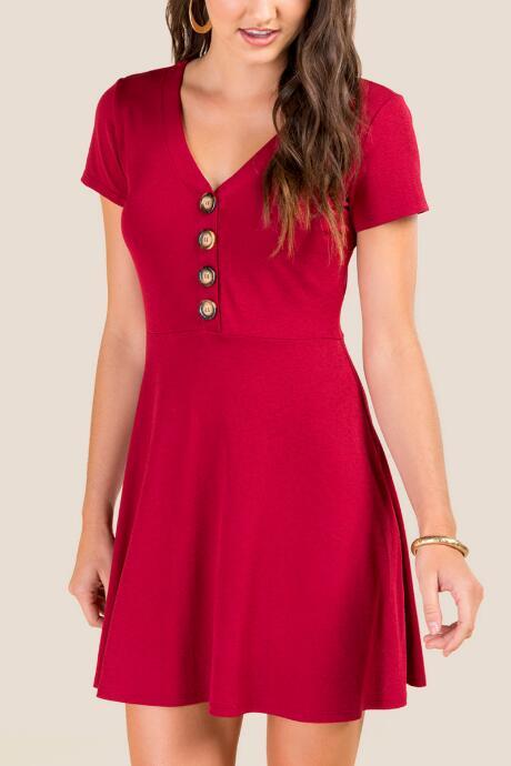 Francesca's Hillary Button Front Knit Dress - Brick