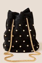 Francesca's Russel Studded Suede Bucket Bag - Black