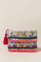 Francesca's Gia Multi-colored Embroidered And Gold Coin Clutch - Neon Pink