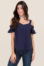 Blue Rain Fawn Cold Shoulder Sweetheart Top - Navy