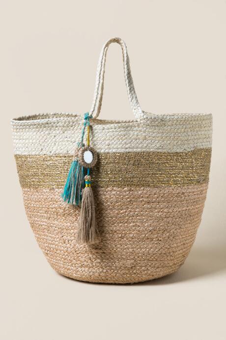 Francesca's Arya Metallic Straw Tote - Natural