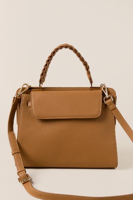 Francesca's Ruth Braided Satchel Crossbody - Cognac