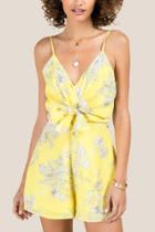 Francesca Inchess Mehvish Front Bow Tie Floral Romper - Yellow