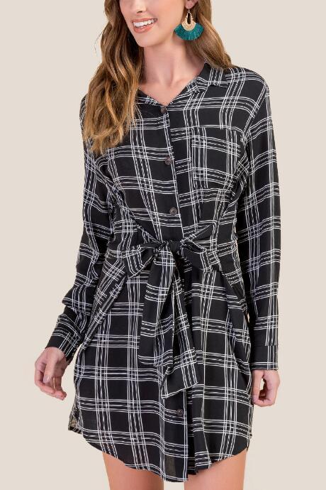Francesca's Ainsley Tie Front Shirt Dress - Black