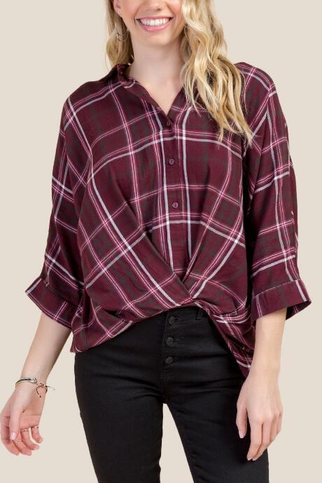 Francesca Inchess Kelsey Twist Front Button Down - Burgundy