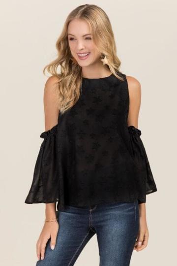 Alythea Felicia Detached Cold Shoulder Woven Stars Blouse - Black