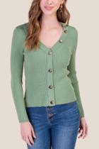 Francesca's Lily Ribbed Cardigan Sweater - Moss