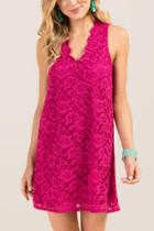 Francesca Inchess Wren Gigi Scallop Open Back Lace Shift Dress - Fuchsia