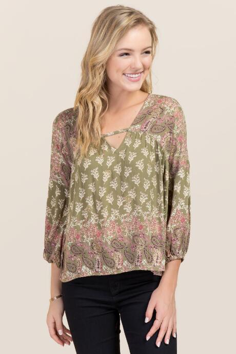 Alya Imani Floral Blouse - Olive