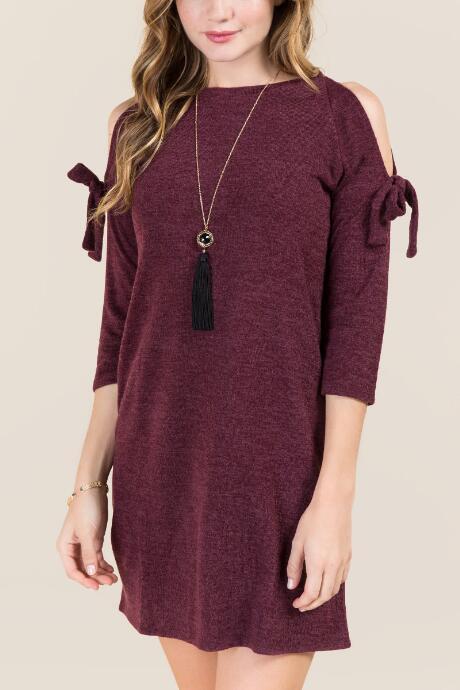 Alya Perla Tie Shoulder Knit Dress - Burgundy