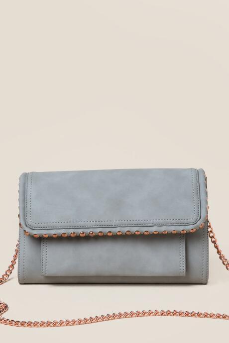 Francescas Coleen Rose Gold Studded Clutch - Light Gray