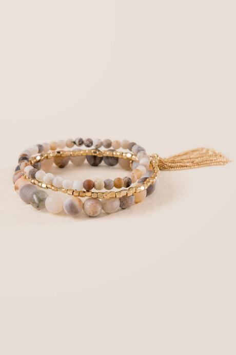 Francesca's Karen Semi-precious Stone Bracelet Set - Taupe