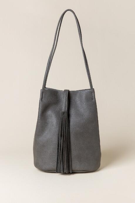 Francesca's Lotus Suede Tassel Tote - Gray