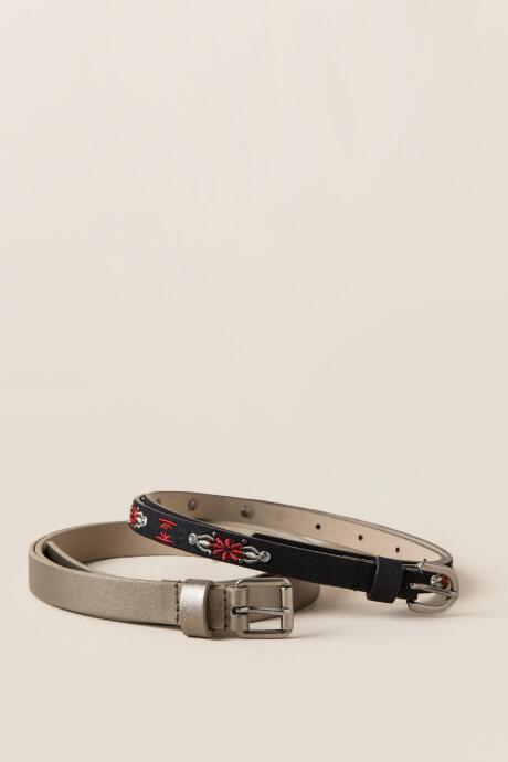 Francesca's Becca Metallic And Embroidered Belt Set - Black