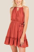 Francesca's Kailey Ruffle Trim A-line Dress - Cinnamon