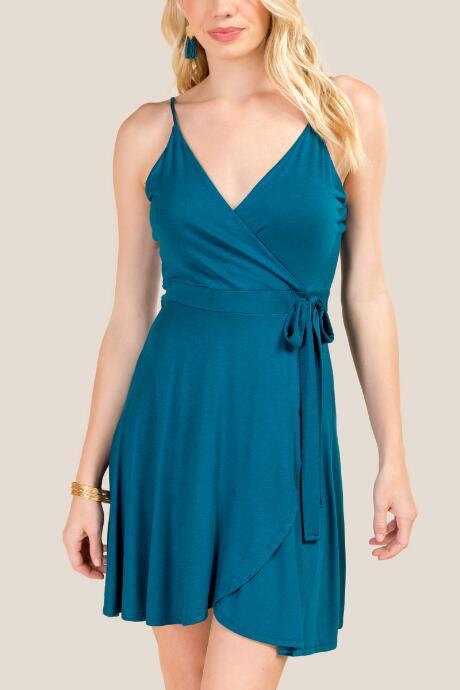 Francesca's Zola Side Tie Faux Wrap Knit Dress - Dark Teal