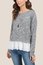 Francesca Inchess Ryleigh Long Sleeve Hacci Lace Twofer Top - Heather Gray
