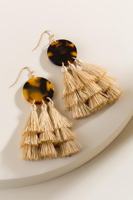 Francesca's Estrella Tasseled Marbled Resin Drop Earrings - Ivory
