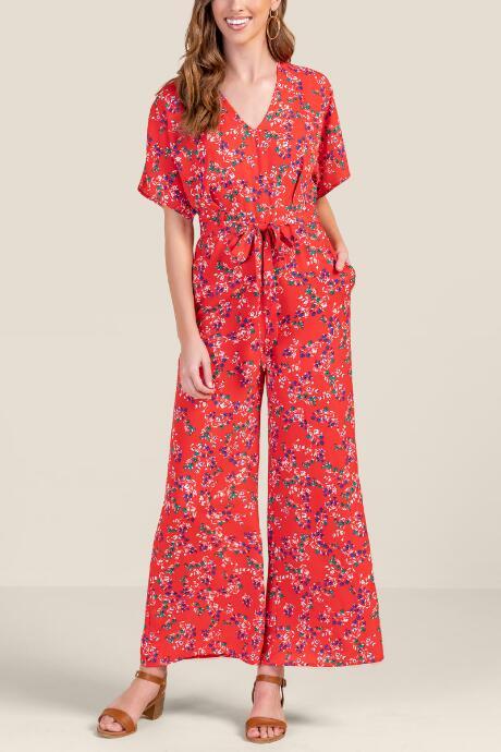 Francesca's Penelope Open Back Jumpsuit - Bright Red