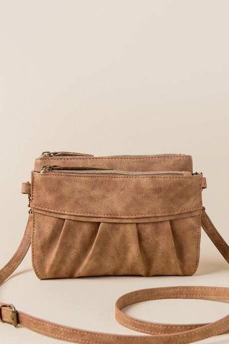 Francesca's Xena Ruffled Crossbody Wallet - Cognac