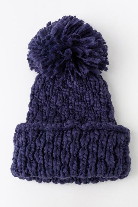 Francesca's Jen Cable Knit Pom Pom Beanie - Navy