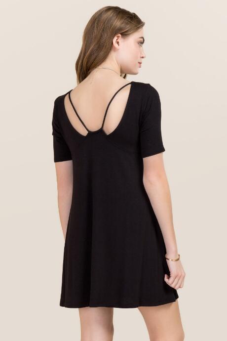 Alya Hannah Lattice Back Shift Dress - Black